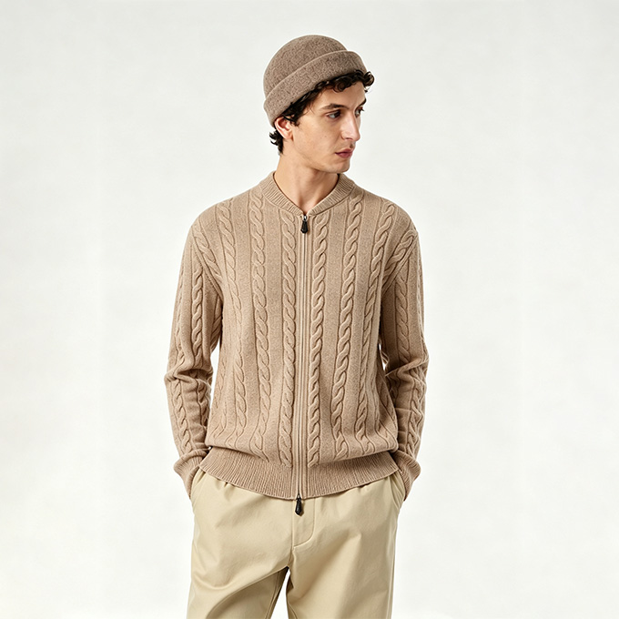 loro piana cedar cable knit zip cardigan
